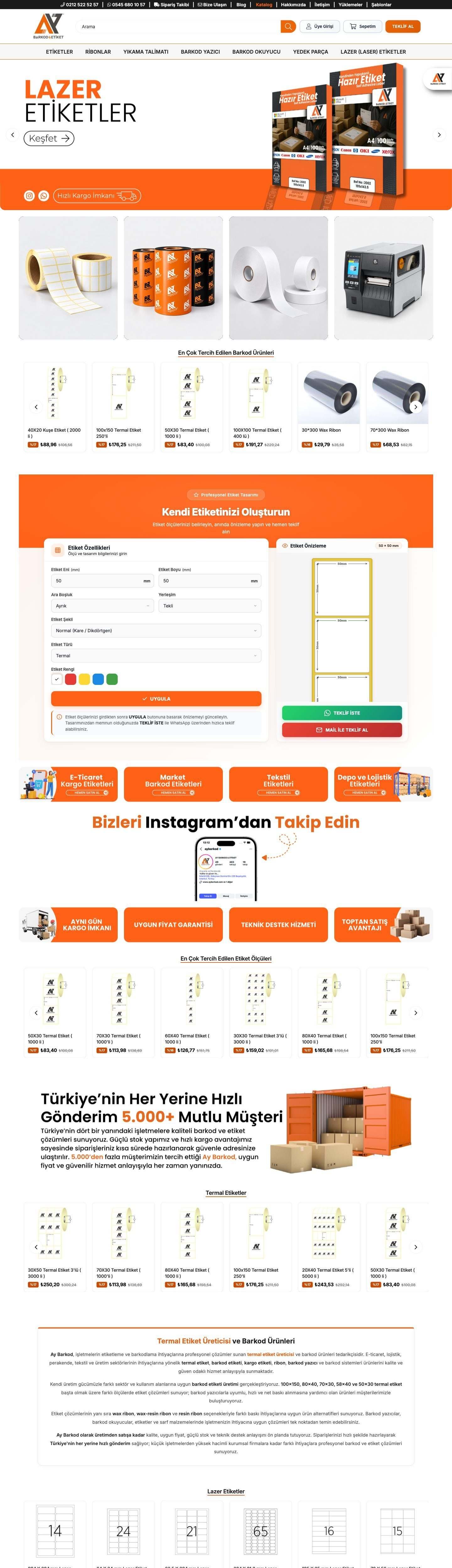 Ay Barkod web sitesi masaüstü görünümü, sayfa baştan sona kayıyor