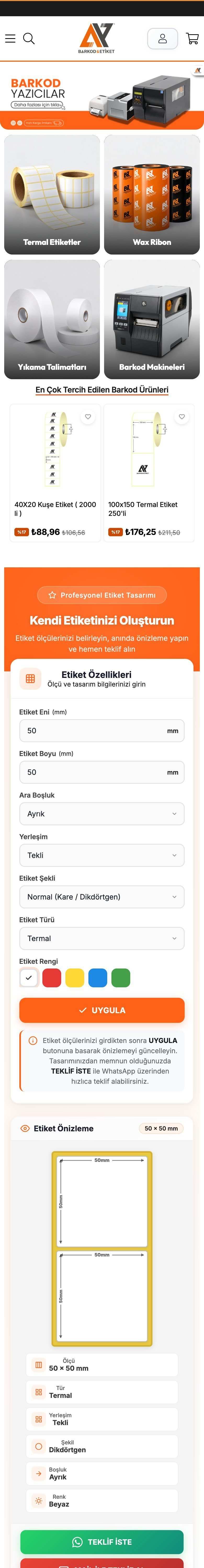 Ay Barkod web sitesi, mobil görünümü