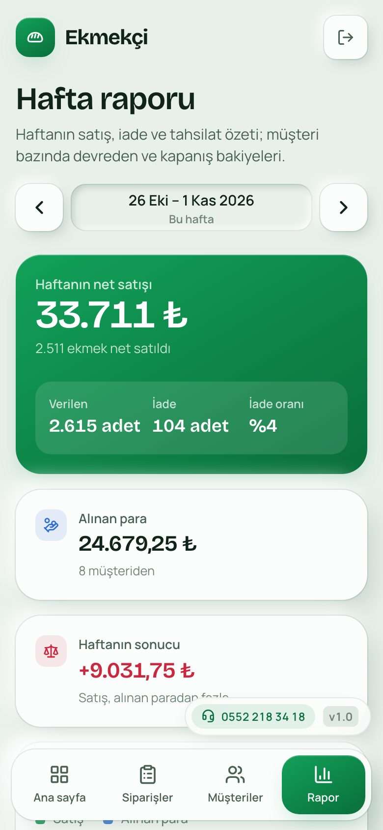Ekmekçi mobil görünümünden bir bölüm