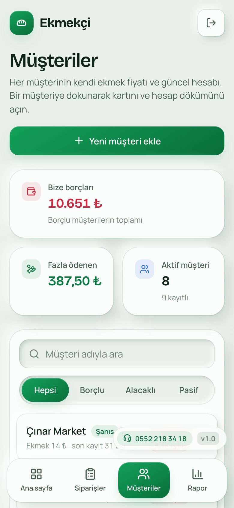 Ekmekçi mobil görünümünden bir bölüm