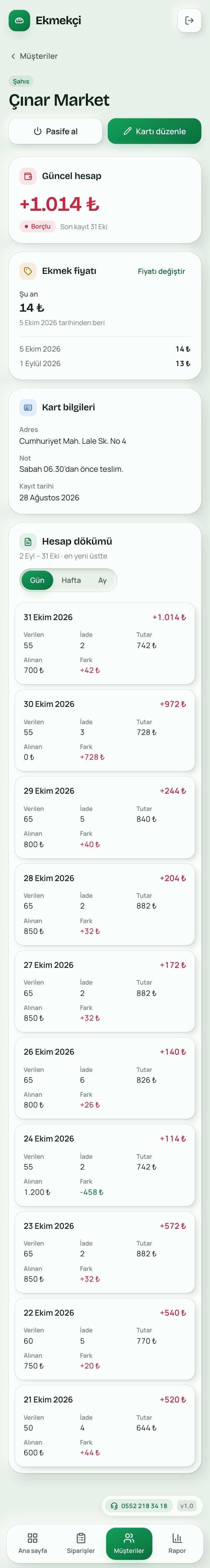 Ekmekçi uygulaması, mobil görünümü