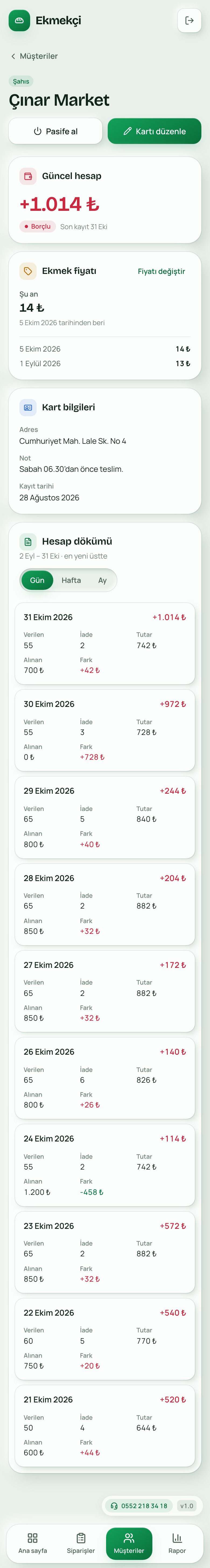 Ekmekçi uygulaması mobil görünümü