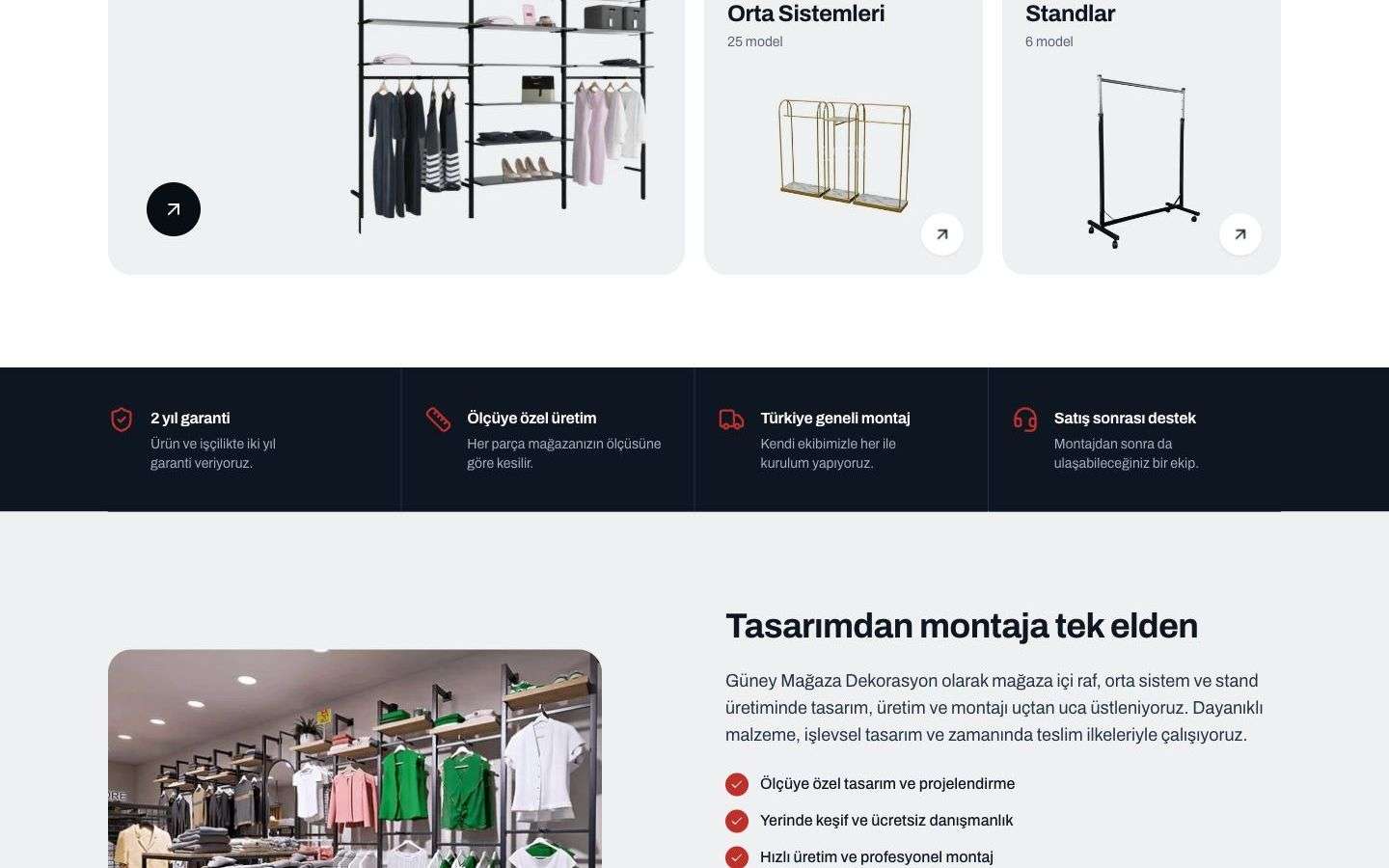 Güney Mağaza Dekorasyon web sitesinden bir bölüm, masaüstü görünümü
