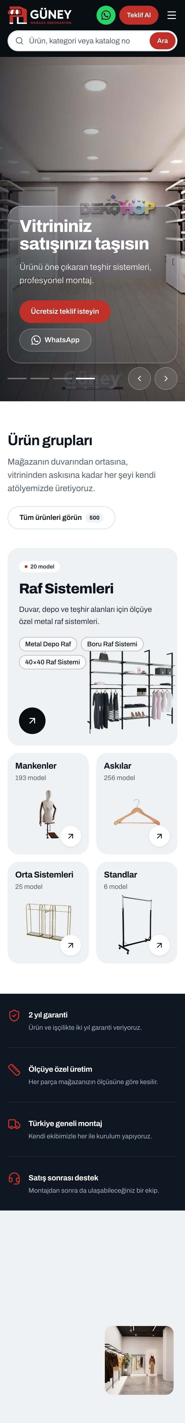 Güney Mağaza Dekorasyon web sitesi mobil görünümü
