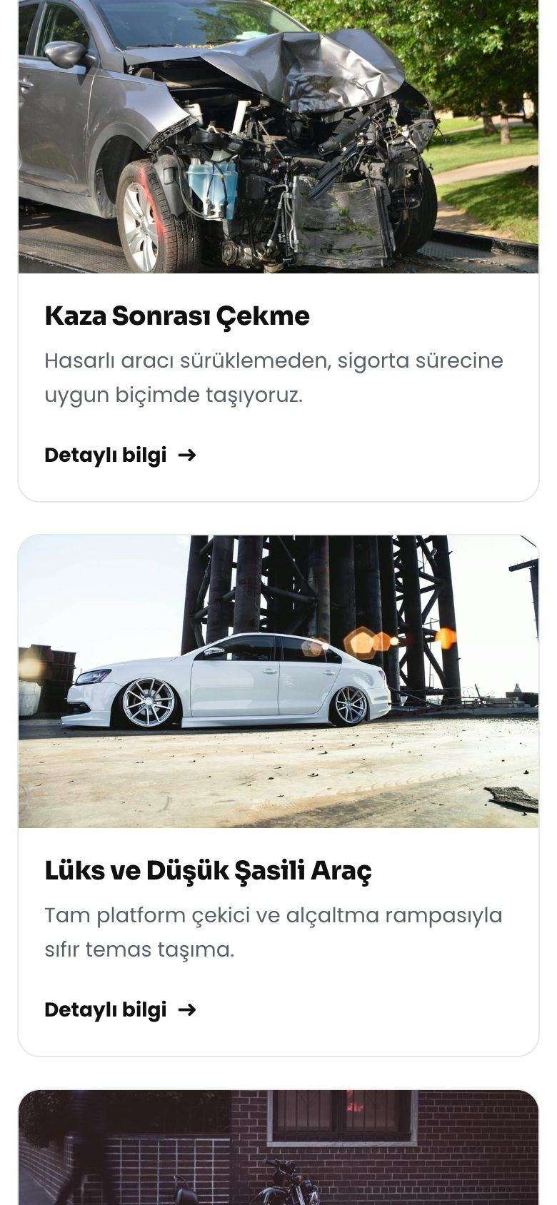 Kadir Oto Kurtarma mobil görünümünden bir bölüm