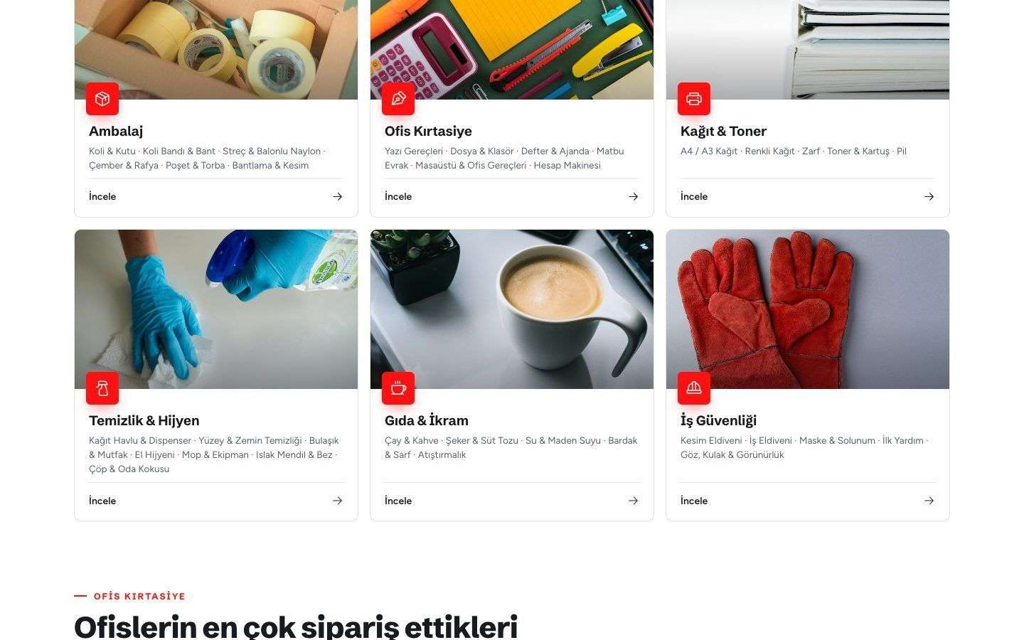 Kale Ofis & Kırtasiye web sitesinden bir bölüm, masaüstü görünümü