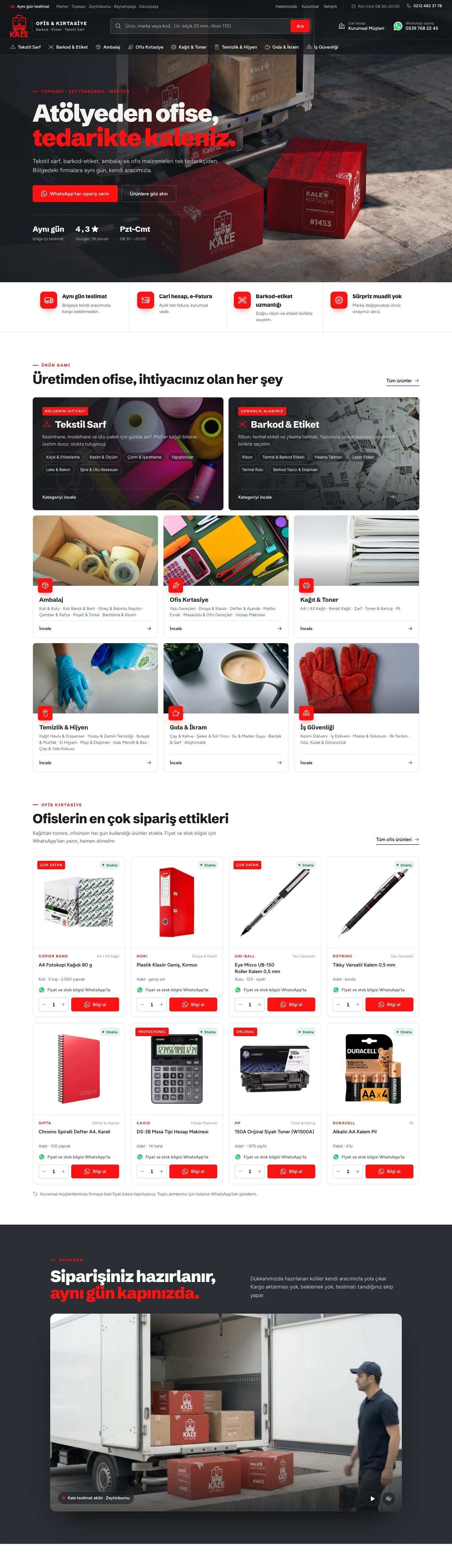 Kale Ofis & Kırtasiye web sitesi, masaüstü görünümü