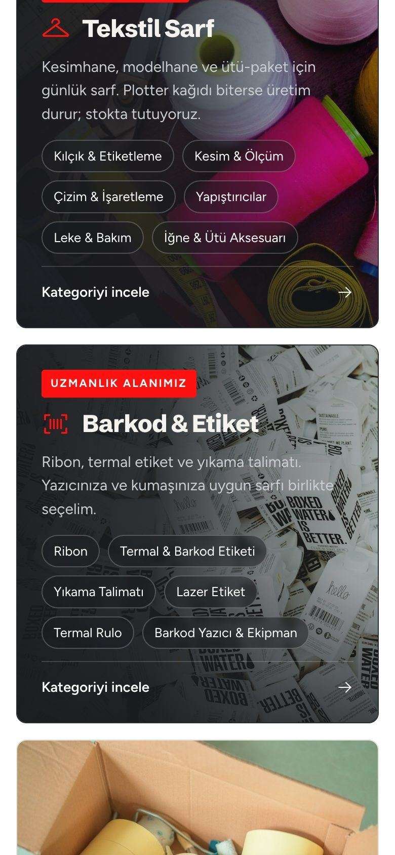 Kale Ofis & Kırtasiye mobil görünümünden bir bölüm