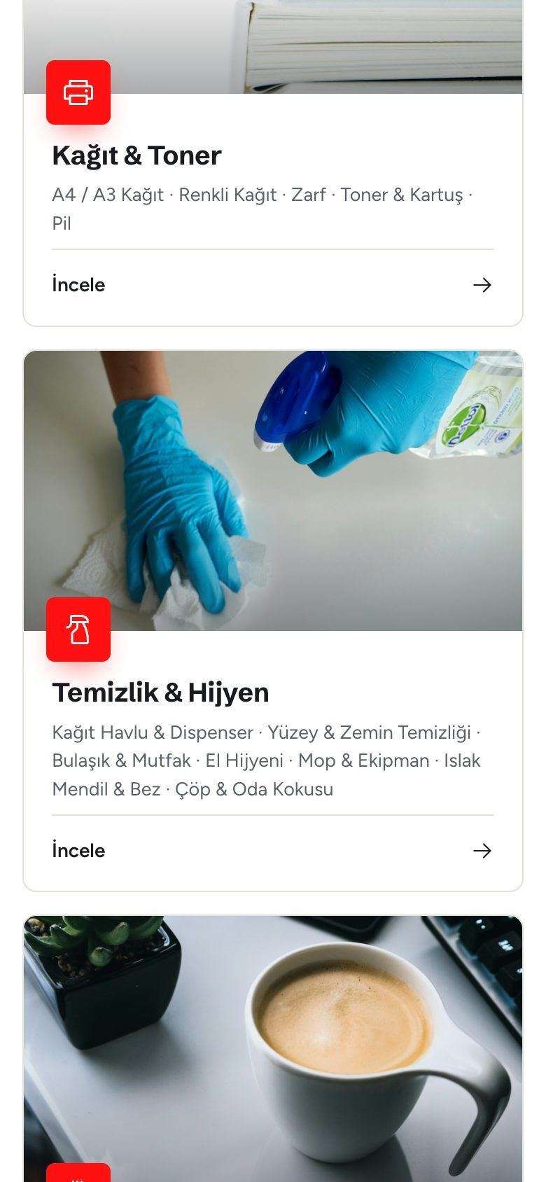 Kale Ofis & Kırtasiye mobil görünümünden bir bölüm