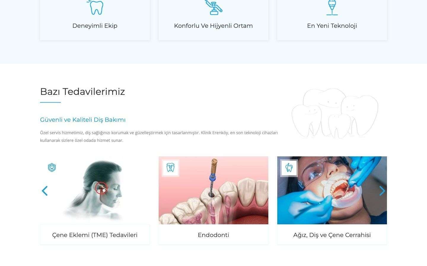 Klinik Erenköy web sitesinden bir bölüm, masaüstü görünümü