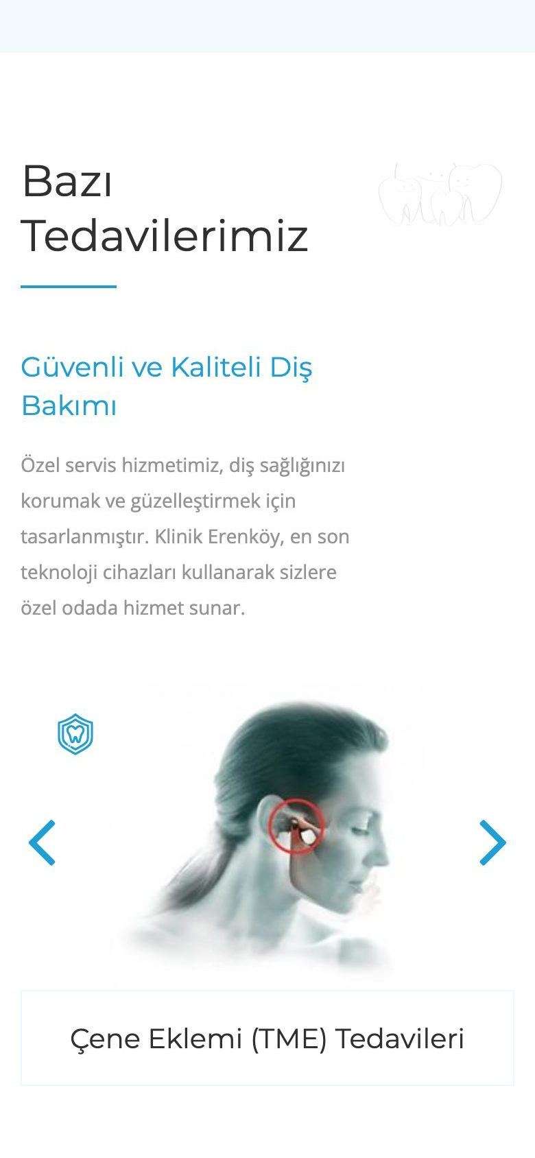 Klinik Erenköy mobil görünümünden bir bölüm