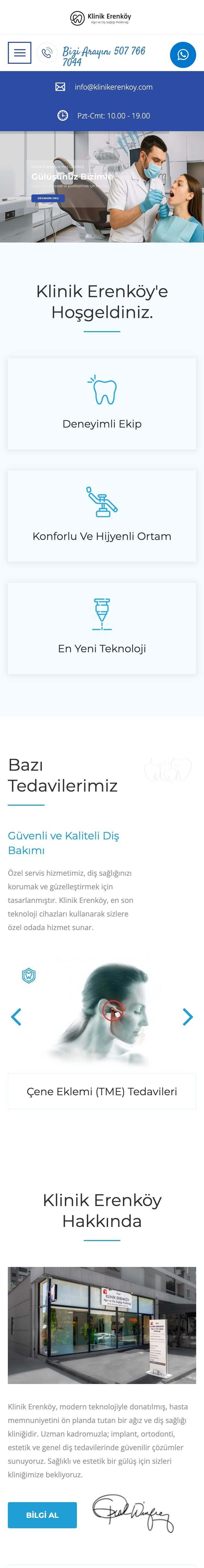 Klinik Erenköy web sitesi mobil görünümü