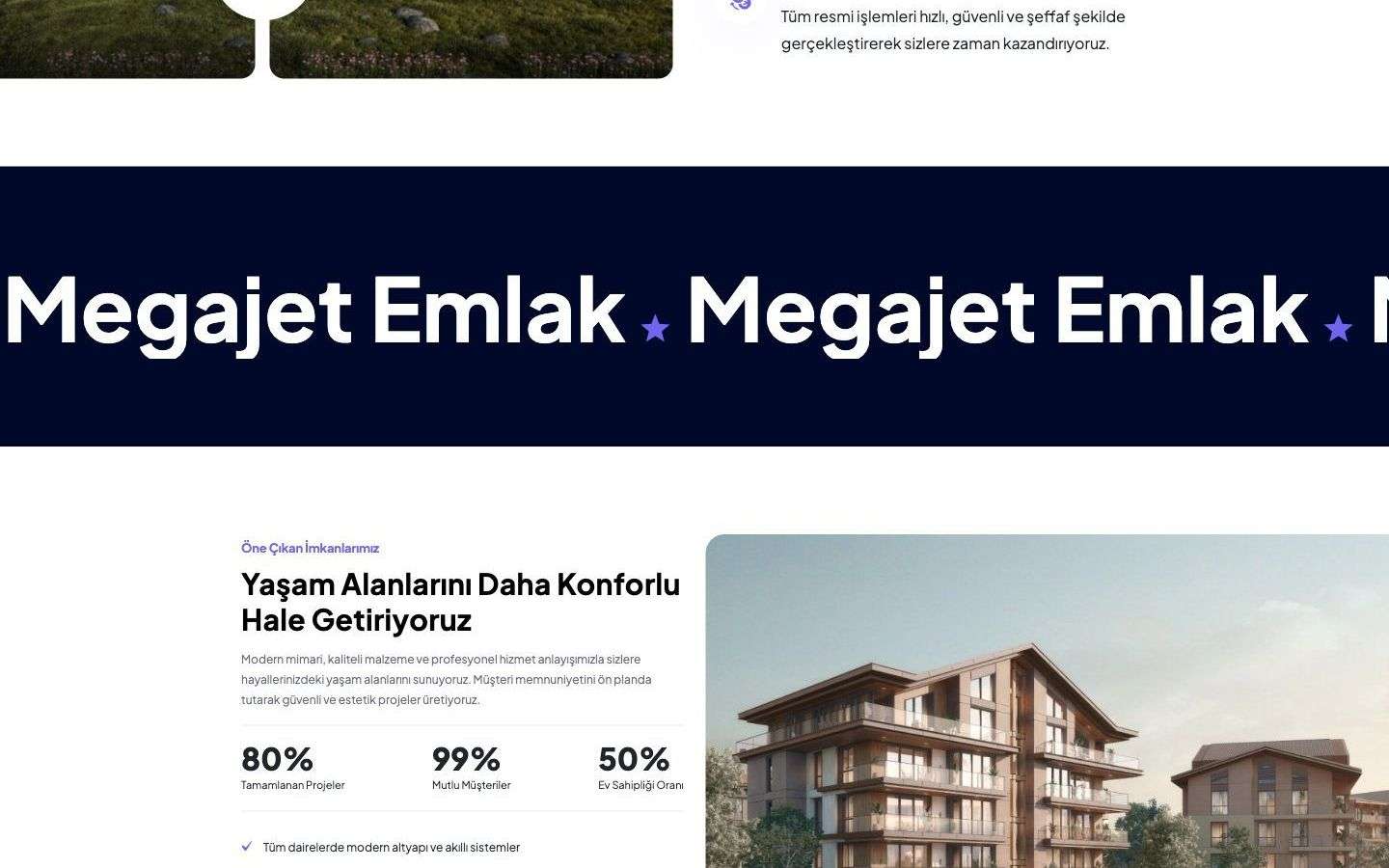Megajet Emlak web sitesinden bir bölüm, masaüstü görünümü
