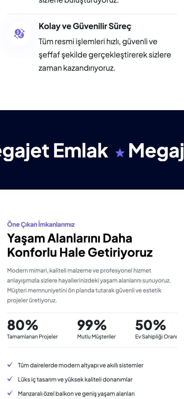 Megajet Emlak mobil görünümünden bir bölüm