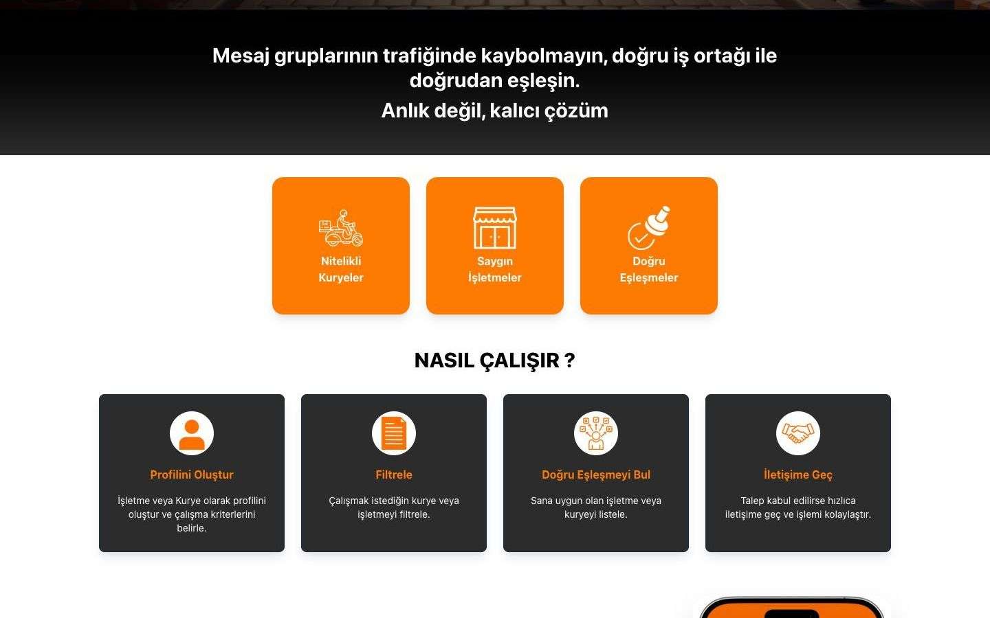 PaketServisci web sitesinden bir bölüm, masaüstü görünümü