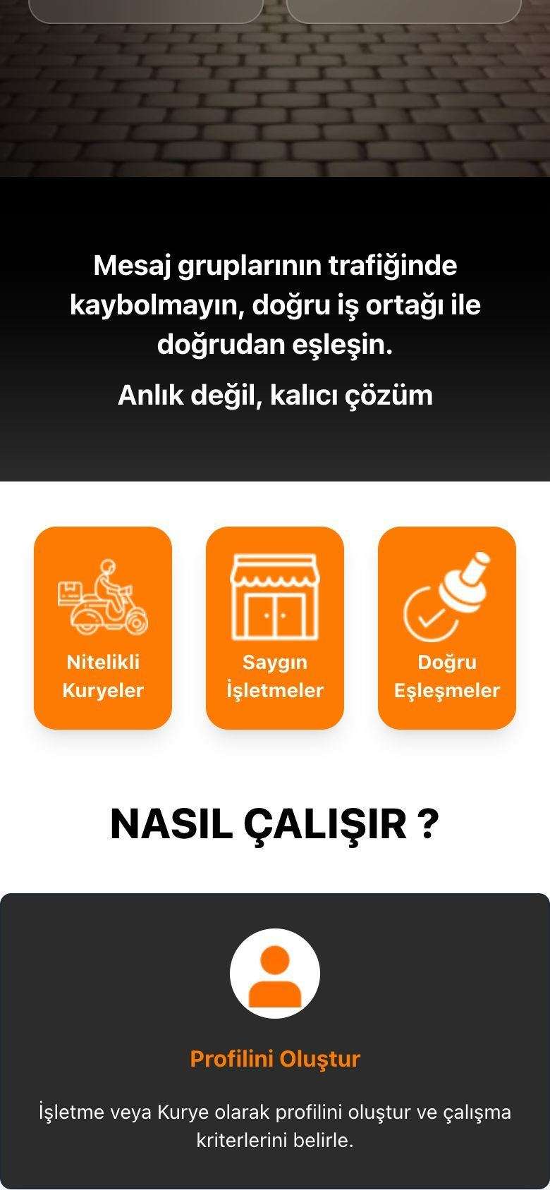 PaketServisci mobil görünümünden bir bölüm