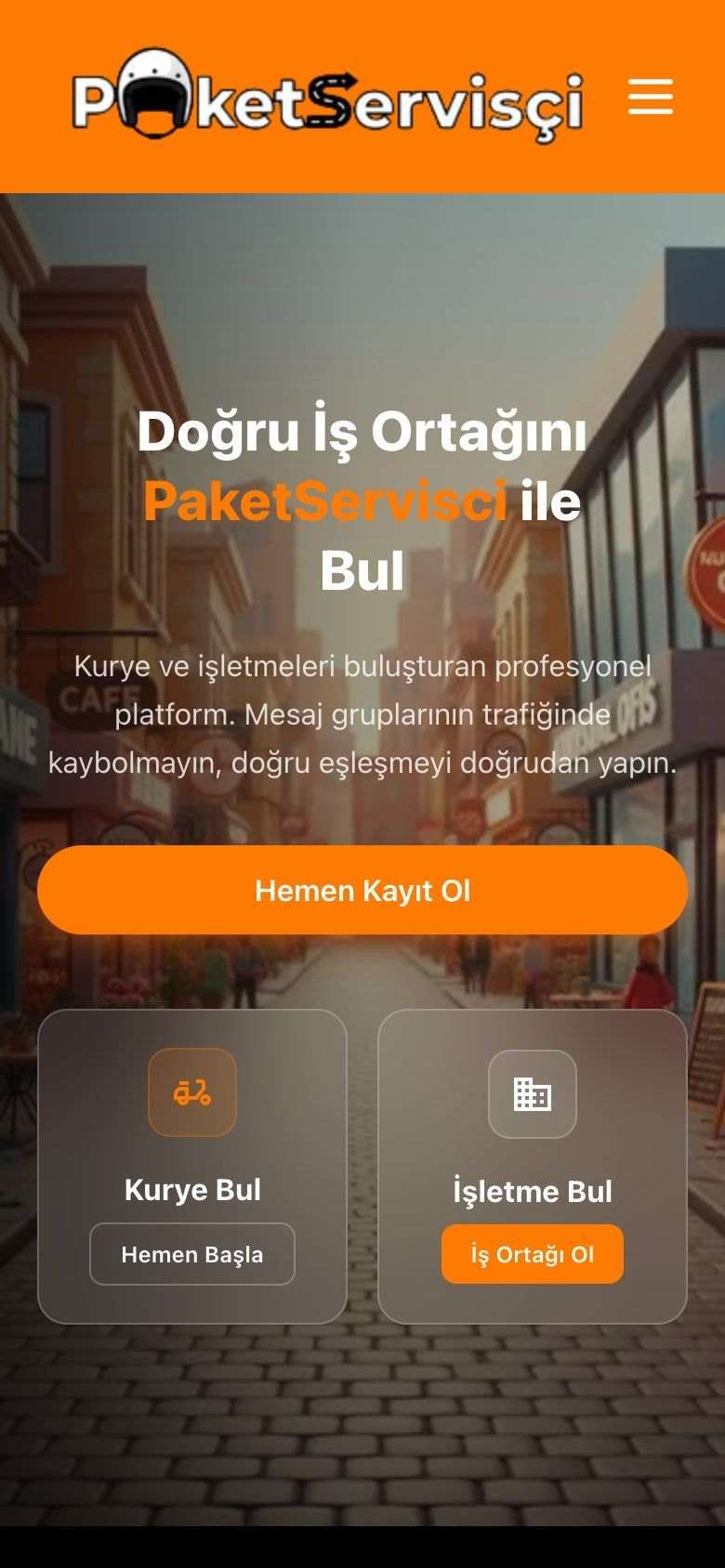 PaketServisci mobil ilk ekran