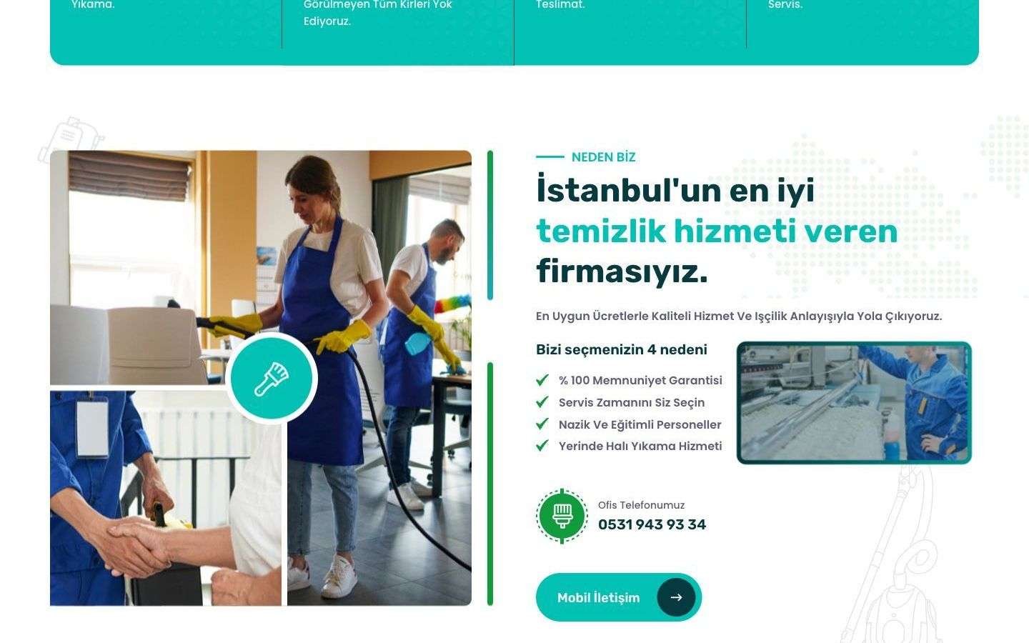 Uygunay Temizlik web sitesinden bir bölüm, masaüstü görünümü