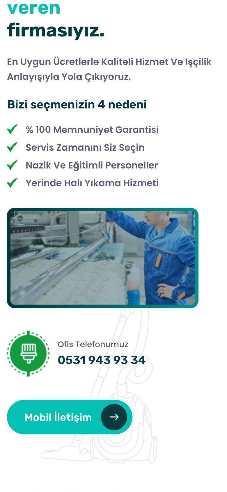 Uygunay Temizlik mobil görünümünden bir bölüm