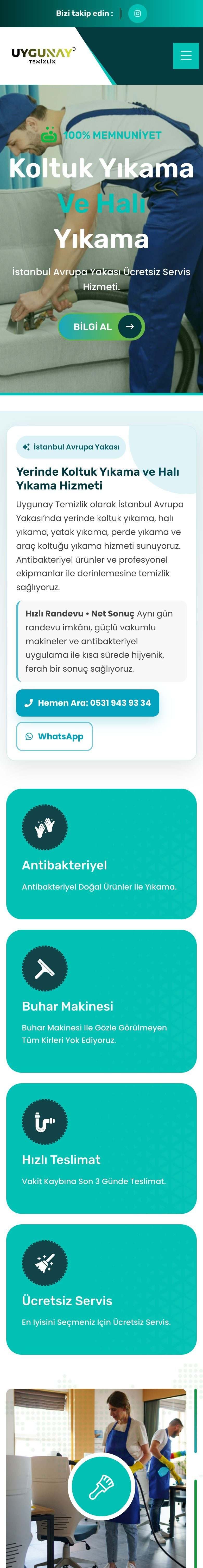 Uygunay Temizlik web sitesi mobil görünümü