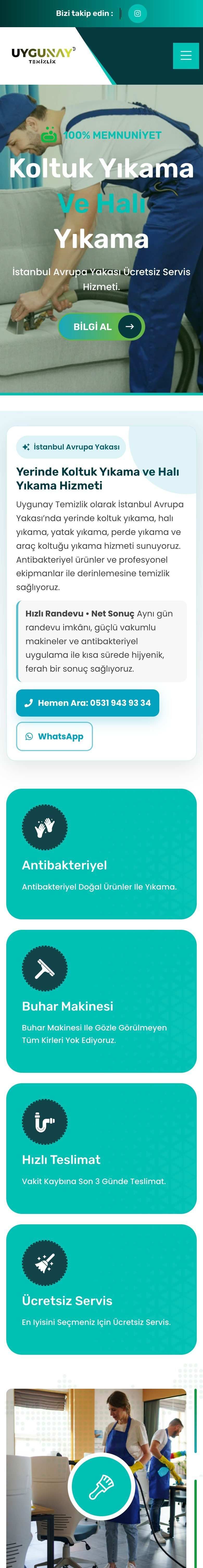 Uygunay Temizlik web sitesi, mobil görünümü