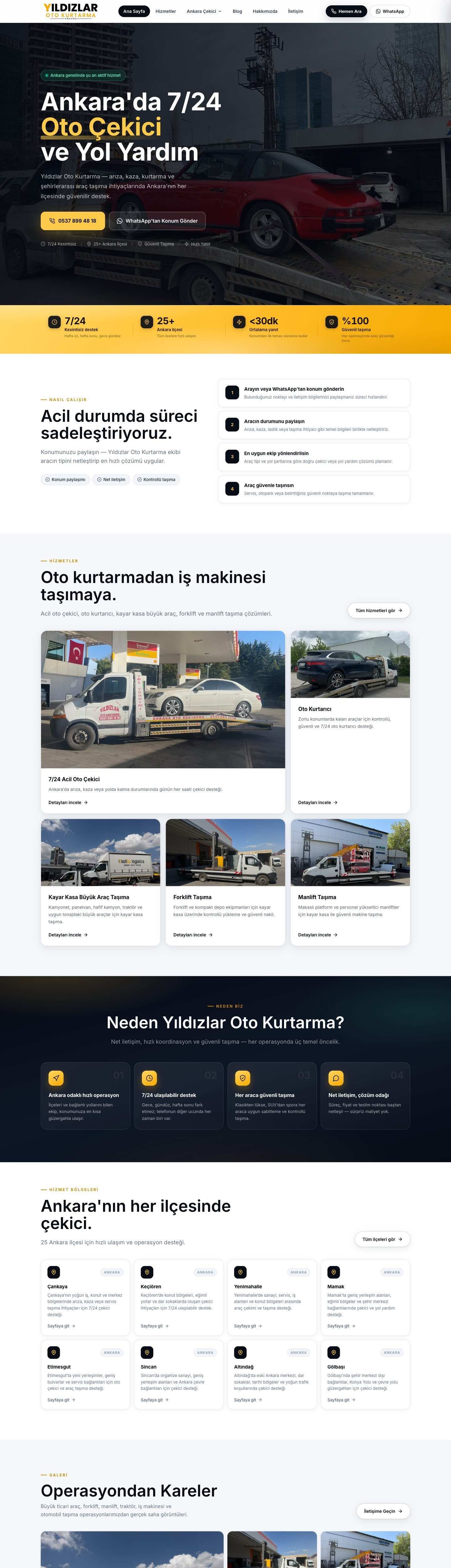 Yıldızlar Oto Kurtarma web sitesi, masaüstü görünümü