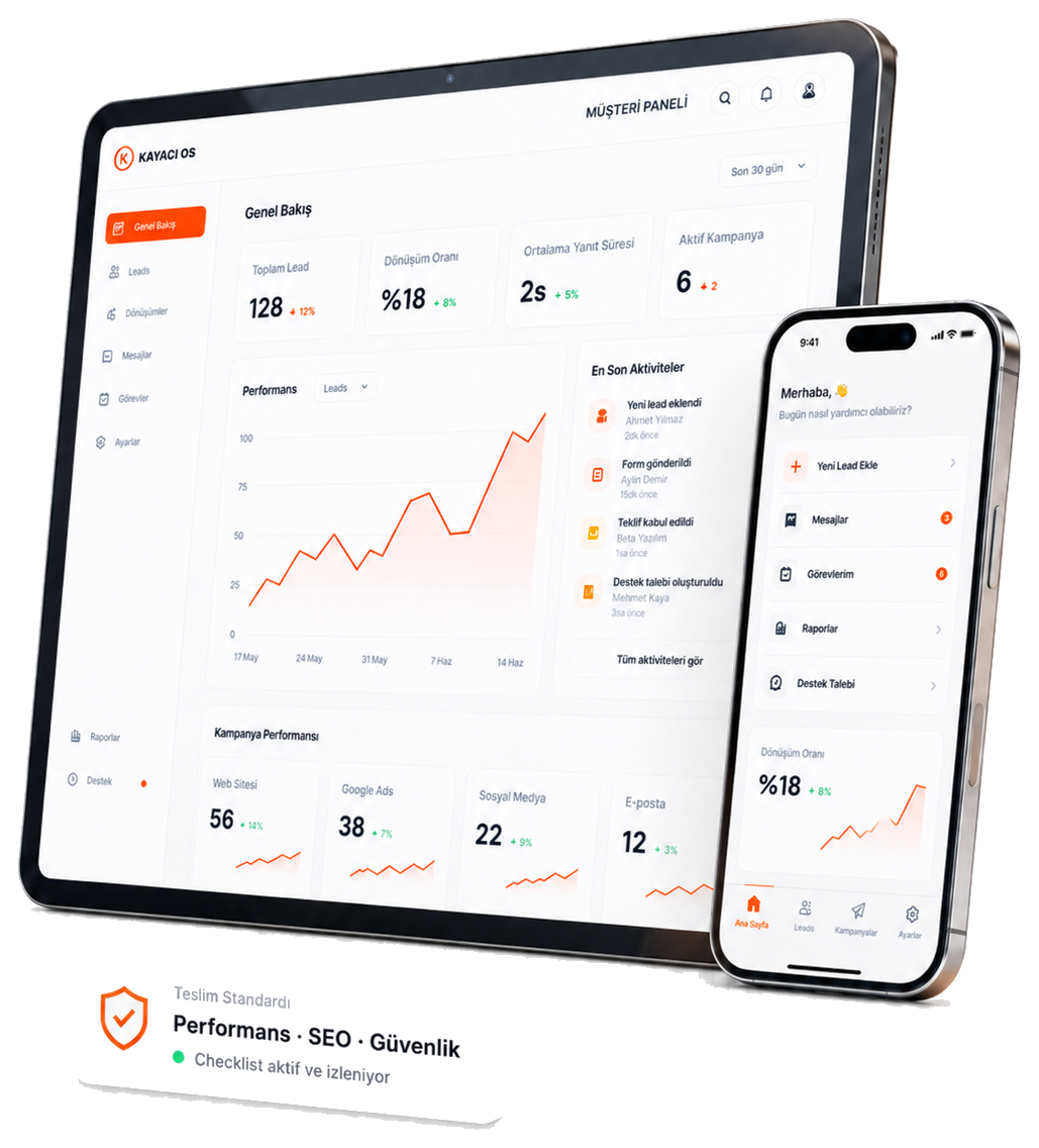 Kayacı OS customer panel and mobile app interface